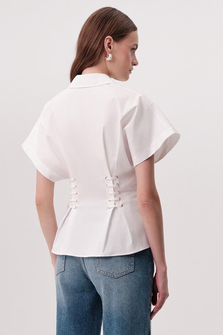 Mollie Shirt Collar Front Tie Fitted Shirt, Alternate, color, Ecru