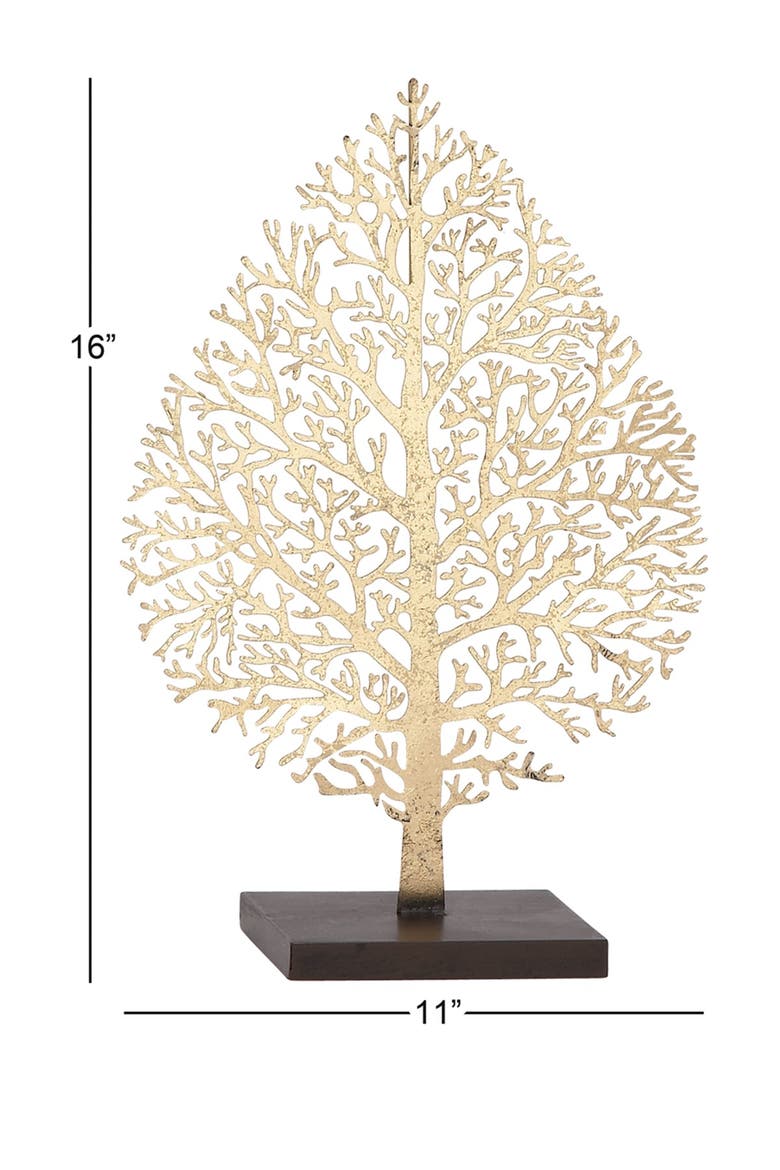 Goldtone Metal Leaf Sculpture, Alternate, color, GOLD