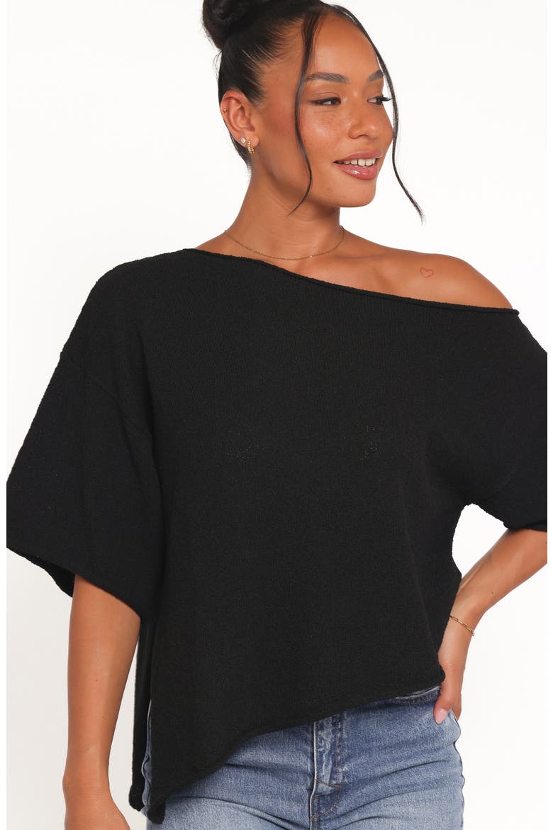 Ardena One Shoulder Bouclé Knit Top, Alternate, color, BLACK