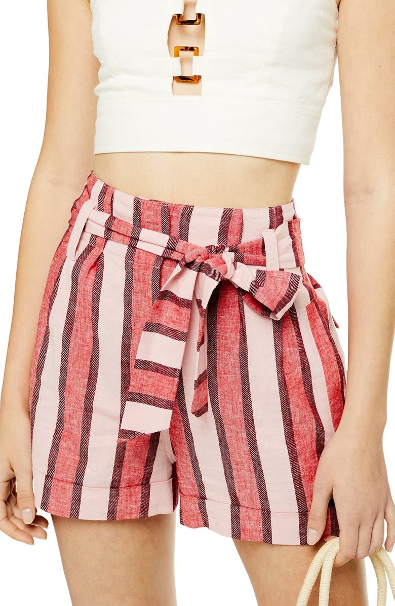 Topshop Stripe Linen Blend Shorts, Main, color,