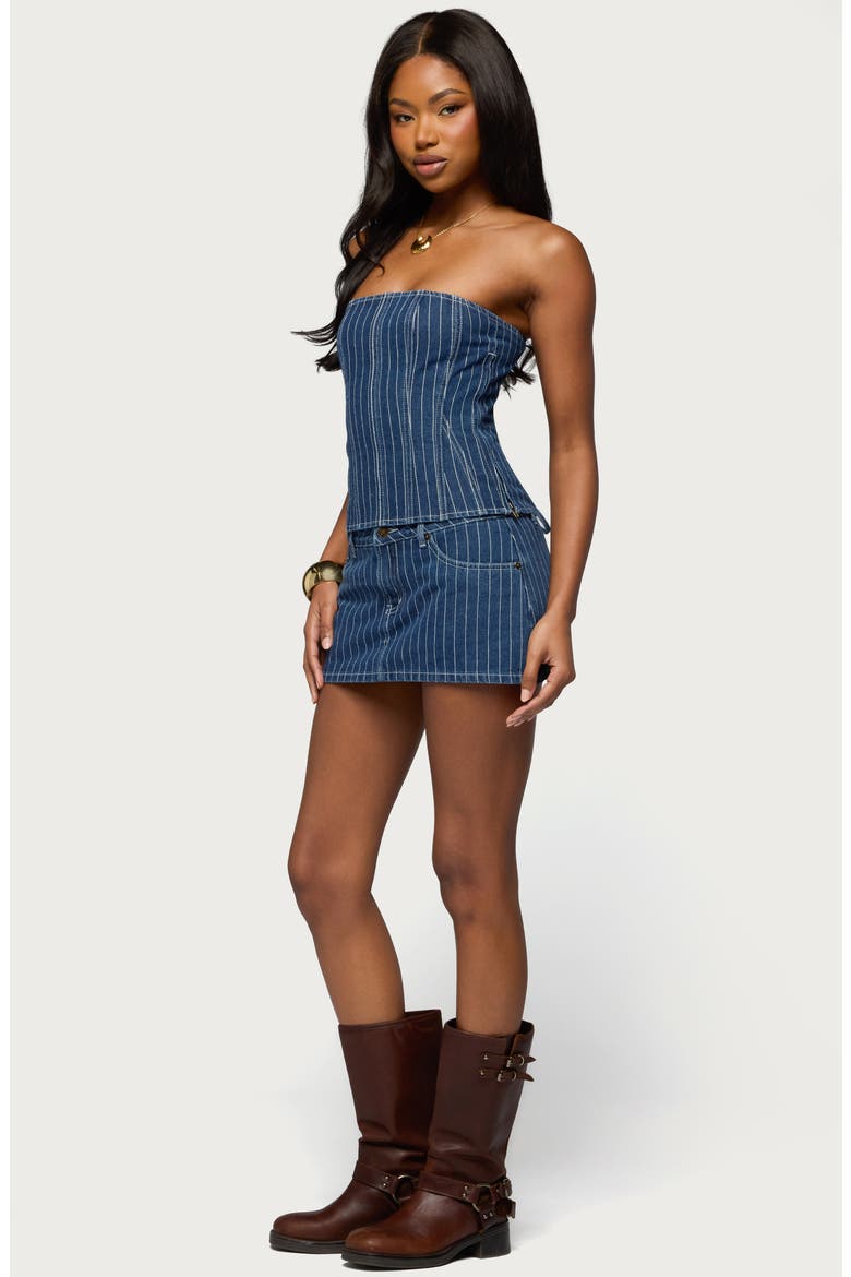 Camelia Strapless Denim Corset Top, Alternate, color, BLUE-AND-WHITE