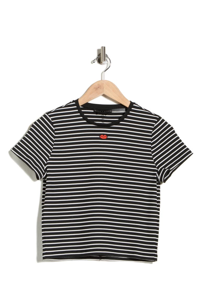 Cindy Embroidered Crop T-Shirt, Main, color, BLACK/ OFF WHITE STRIPE