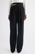 Chloé Buckle Keyhole High Waist Wool Straight Leg Pants