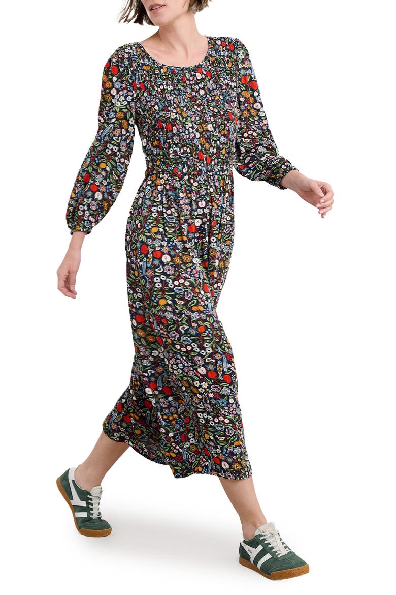 Meadowsweet Floral Smocked Long Sleeve Midi Dress, Alternate, color, STILL LIFE MARITIME