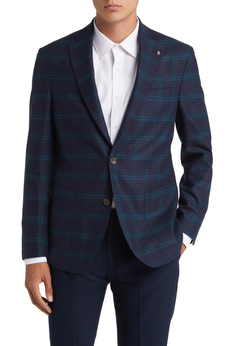 Midland Soft Constructed Plaid Stretch Wool Sport Coat, Main, color, NAVY/ OLIVE