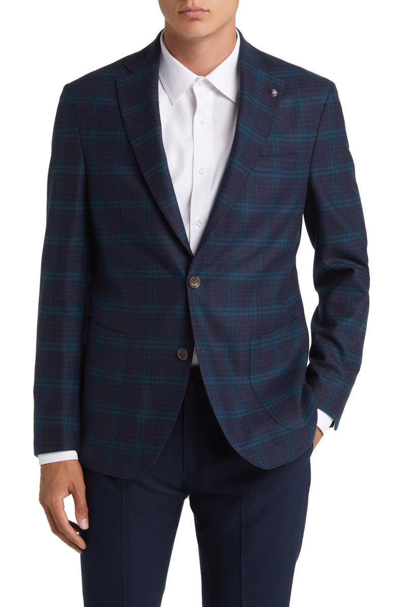 Jack Victor Midland Soft Constructed Plaid Stretch Wool Sport Coat, Main, color, Navy/ Olive