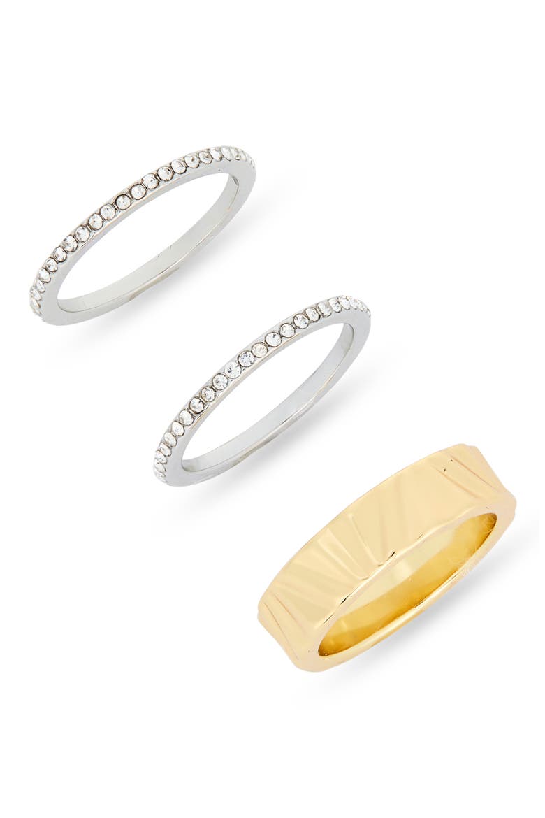 Set of 3 Textured Cubic Zirconia Band Rings, Main, color, CLEAR- TWO TONE