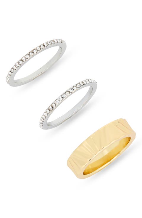 Set of 3 Textured Cubic Zirconia Band Rings