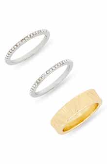 Set of 3 Textured Cubic Zirconia Band Rings
