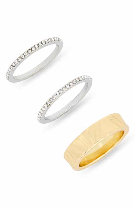 Set of 3 Textured Cubic Zirconia Band Rings