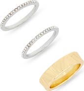 NORDSTROM RACK Set of 3 Textured Cubic Zirconia Band Rings