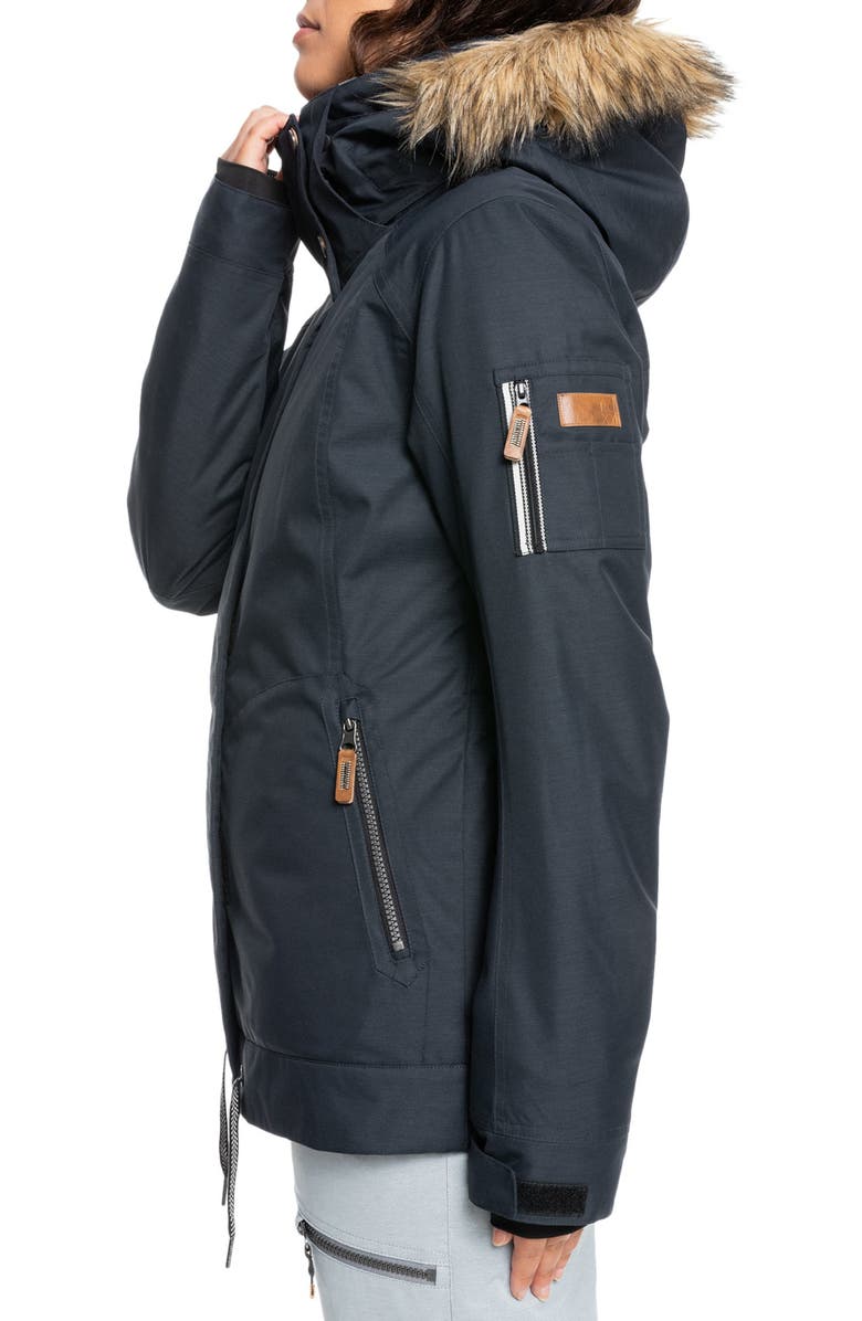 Roxy Meade Hooded Snow Jacket with Faux Fur Trim, Alternate, color, 