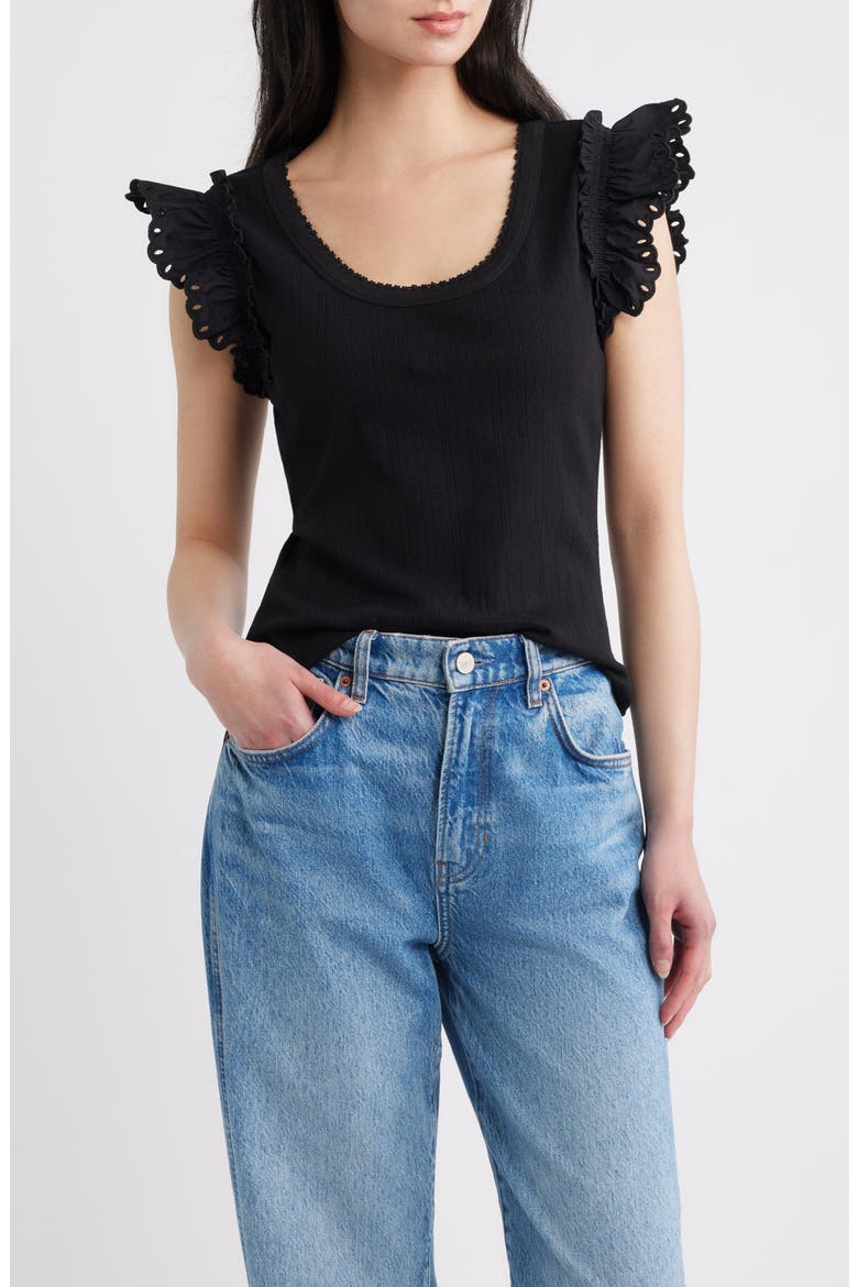 Giovanna Pointelle Stitch Top, Main, color, BLACK