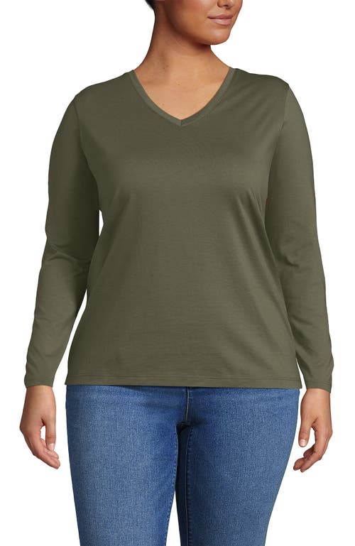 Lands' End Plus Size Relaxed Supima Cotton Long Sleeve V-neck T-shirt In Gold