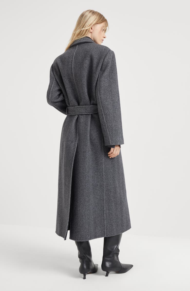 Brunello Cucinelli Hand-crafted virgin wool and cashmere double chevron cloth coat with monili, Alternate, color,