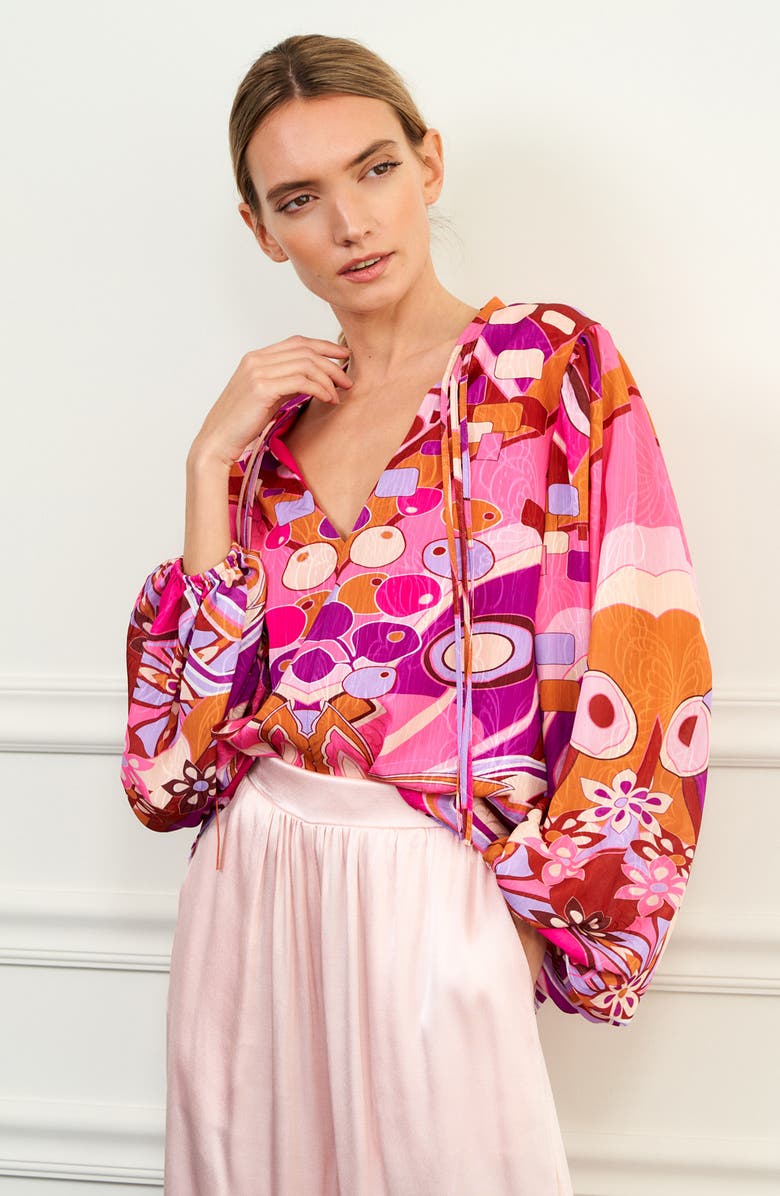 CIEBON Tess Print Puff Sleeve Blouse, Alternate, color, Pink Multi