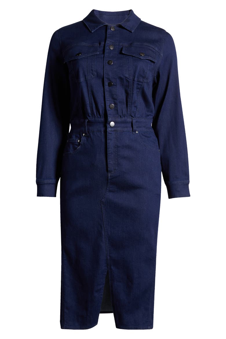 Dakota Long Sleeve Denim Midi Shirtdress, Alternate, color, DARK INDIGO
