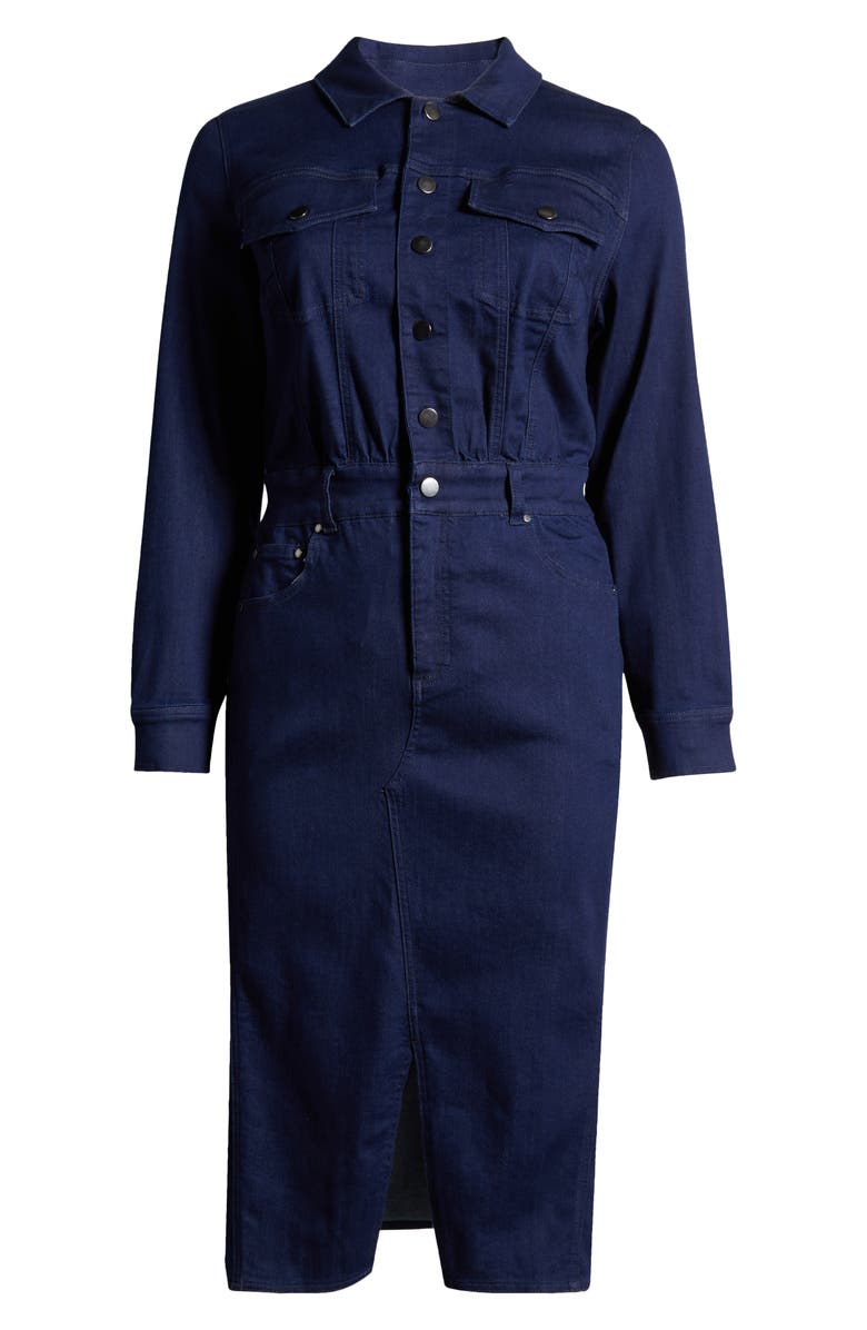 Universal Standard Dakota Long Sleeve Denim Midi Shirtdress, Alternate, color, Dark Indigo