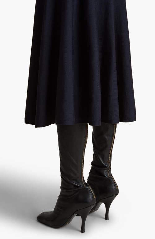 Shop Khaite Mayu Wool Blend Midi Sweater Skirt In Midnight Navy