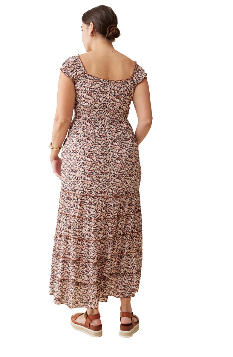 Ingrid & Isabel CAP SLEEVE TIERED MAXI DRESS, Alternate, color, Brown/Navy Abstract Ikat