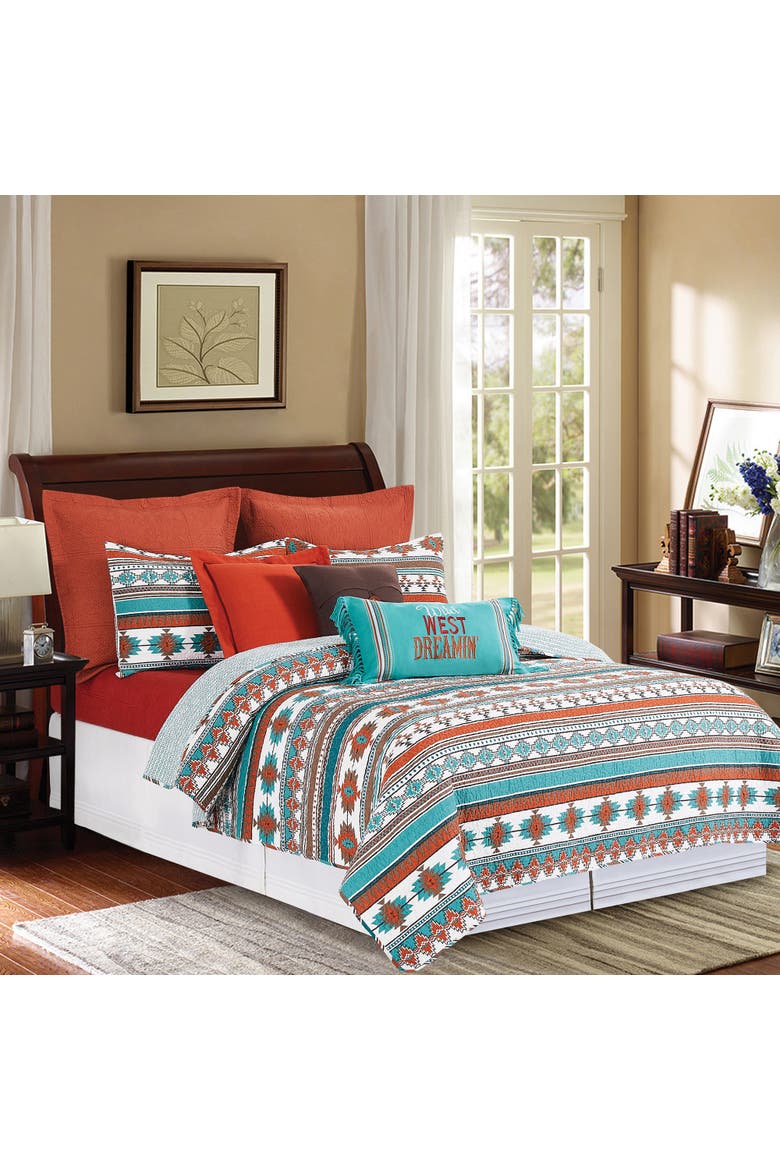 Aqua Valley Cotton Quilt Set  - Reversible and Machine Washable, Main, color, Orange