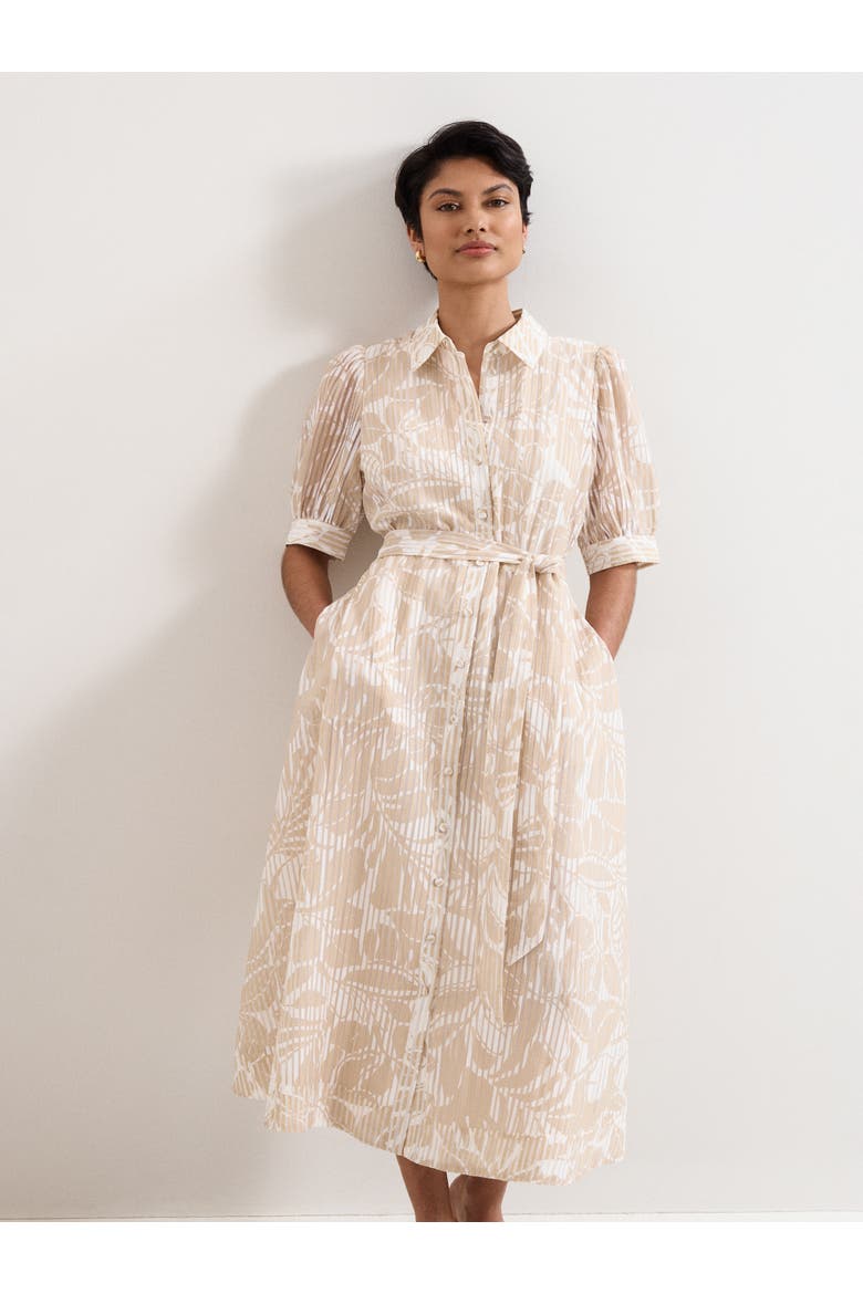 Delphine Belted Midi Shirt Dress, Alternate, color, Stone