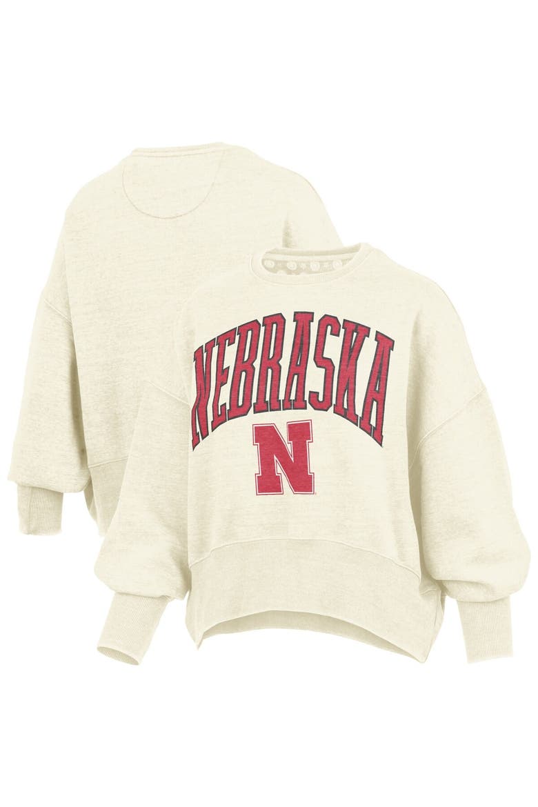 Women's Pressbox Natural Nebraska Huskers Oversized Waist-Length Crewneck Sweatshirt, Alternate, color, Natural