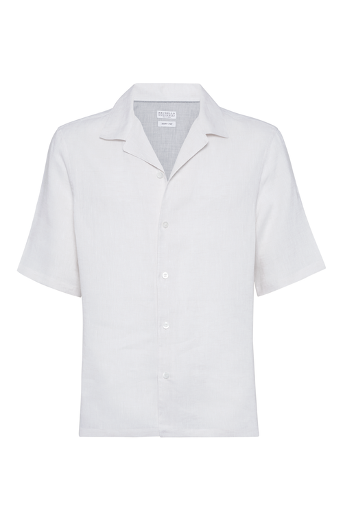 Brunello Cucinelli Linen Shirt With Cuban Collar And Short Sleeves In White