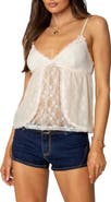 EDIKTED Ribbon Detail Sheer Lace Babydoll Top