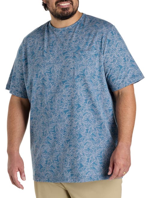 Harbor Bay By Dxl Big & Tall Floral Print Moisture-wicking Pocket T-shirt In Blue Ashes
