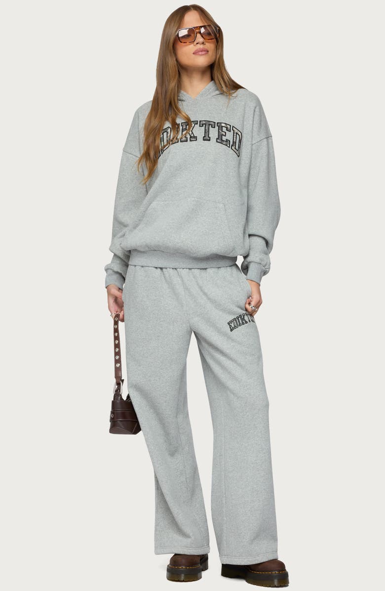 EDIKTED Camo Crush Logo Wide Leg Sweatpants, Alternate, color, Dark-Gray-Melange