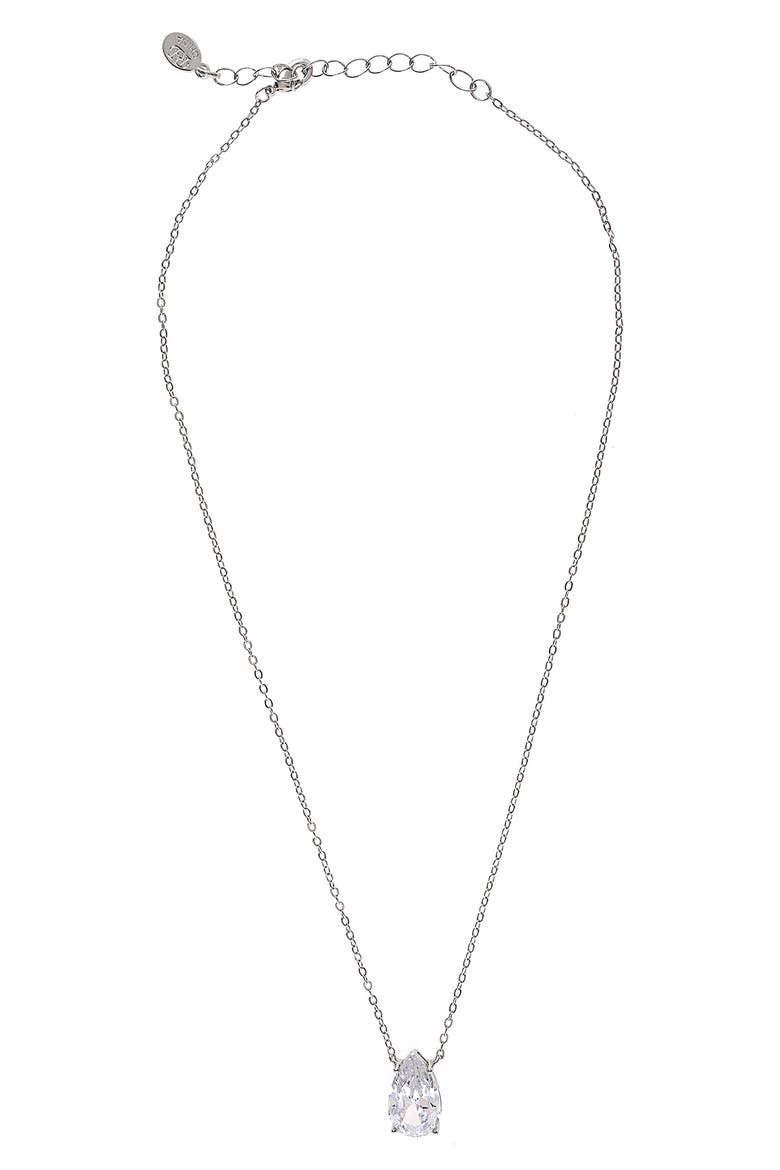 Cubic Zirconia Teardrop Pendant Necklace, Main, color, WHITE RHODIUM