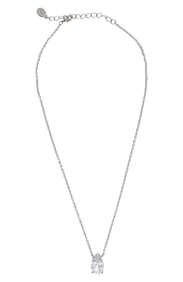 RIVKA FRIEDMAN Cubic Zirconia Teardrop Pendant Necklace, Main, color, White Rhodium
