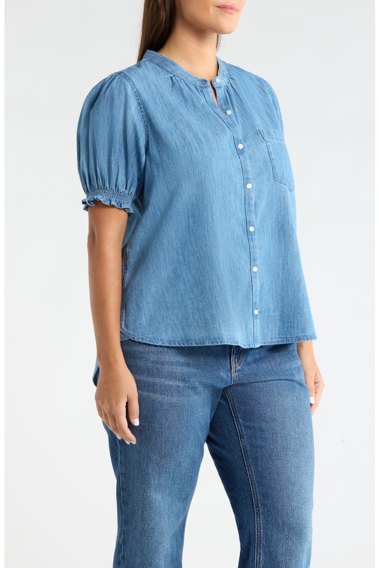 Puff Sleeve Chambray Button-Up Shirt, Alternate, color, MEDIUM WASH