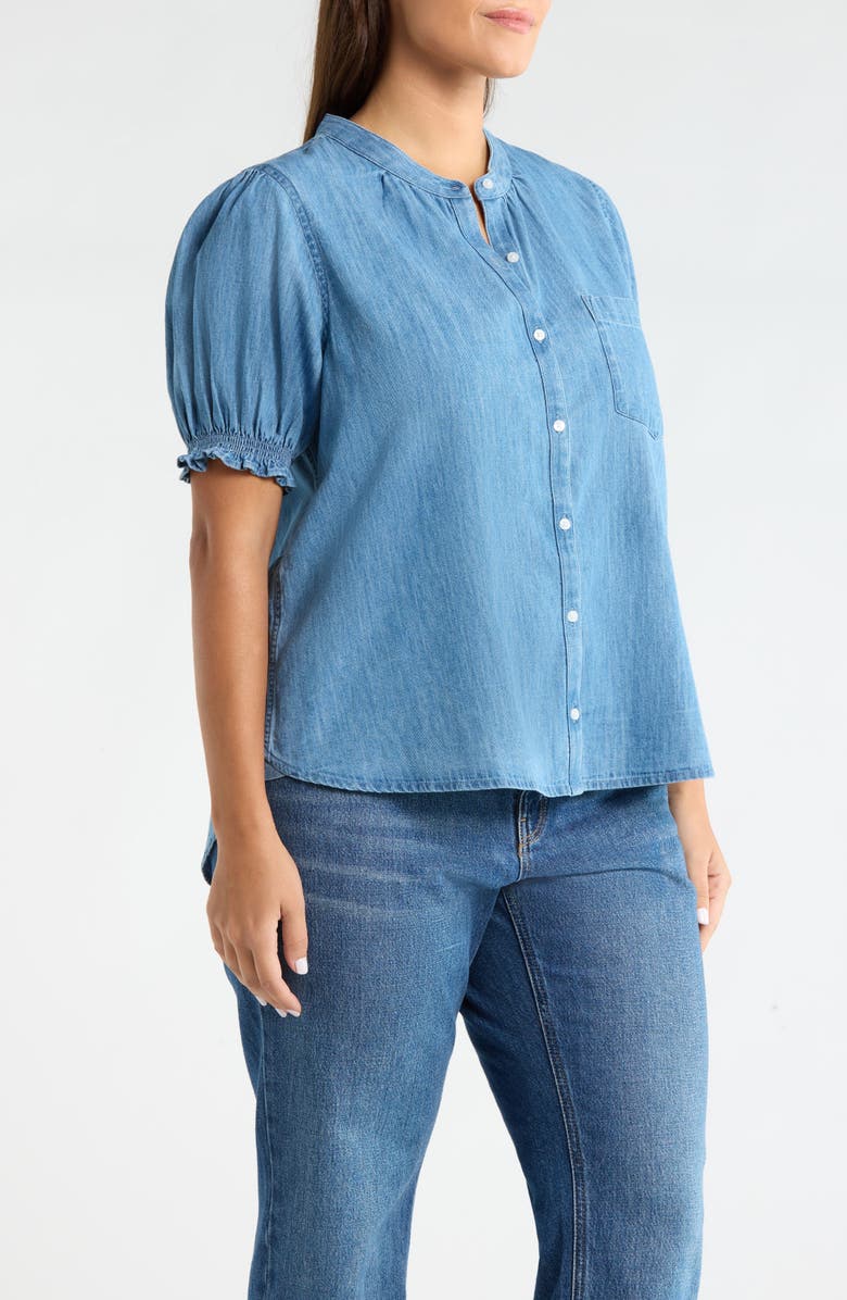 Caslon<sup>®</sup> Puff Sleeve Chambray Button-Up Shirt, Alternate, color, Medium Wash