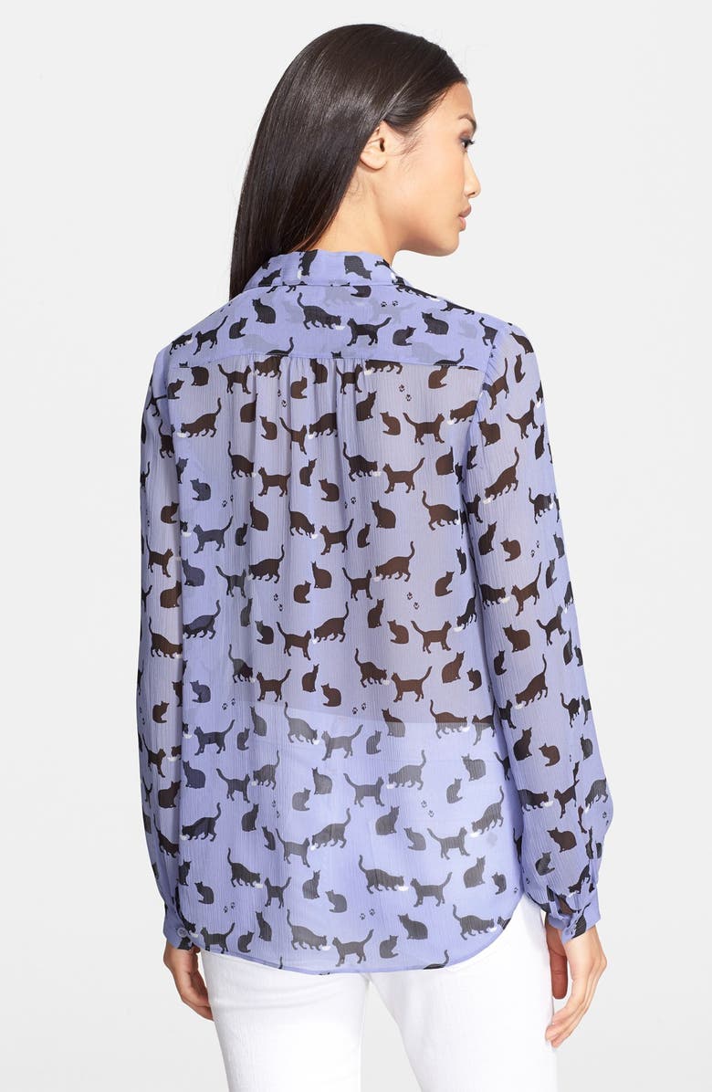 Kate Spade New York 'cats and cream' silk chiffon shirt, Alternate, color,