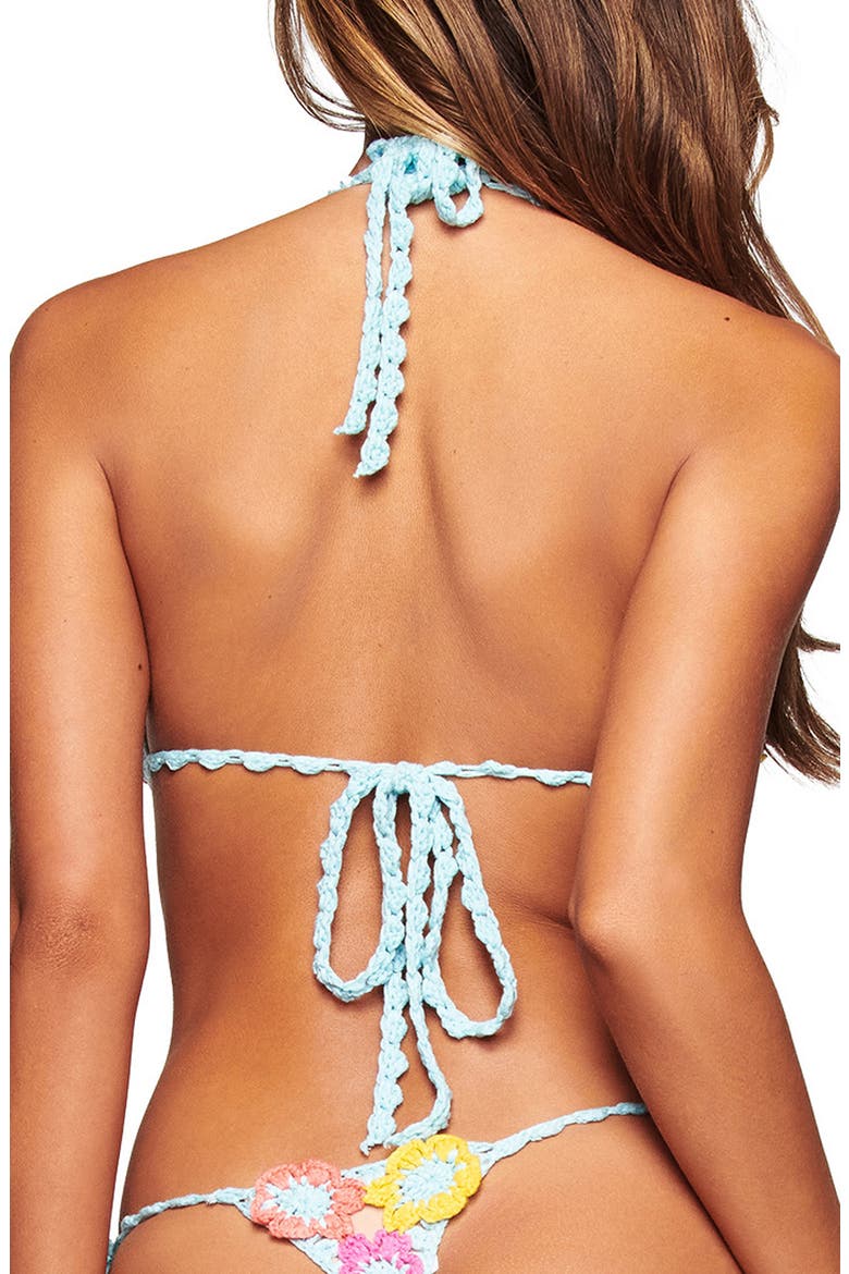 Blossom Crochet Triangle Bikini Top, Alternate, color, BLUE MULTI