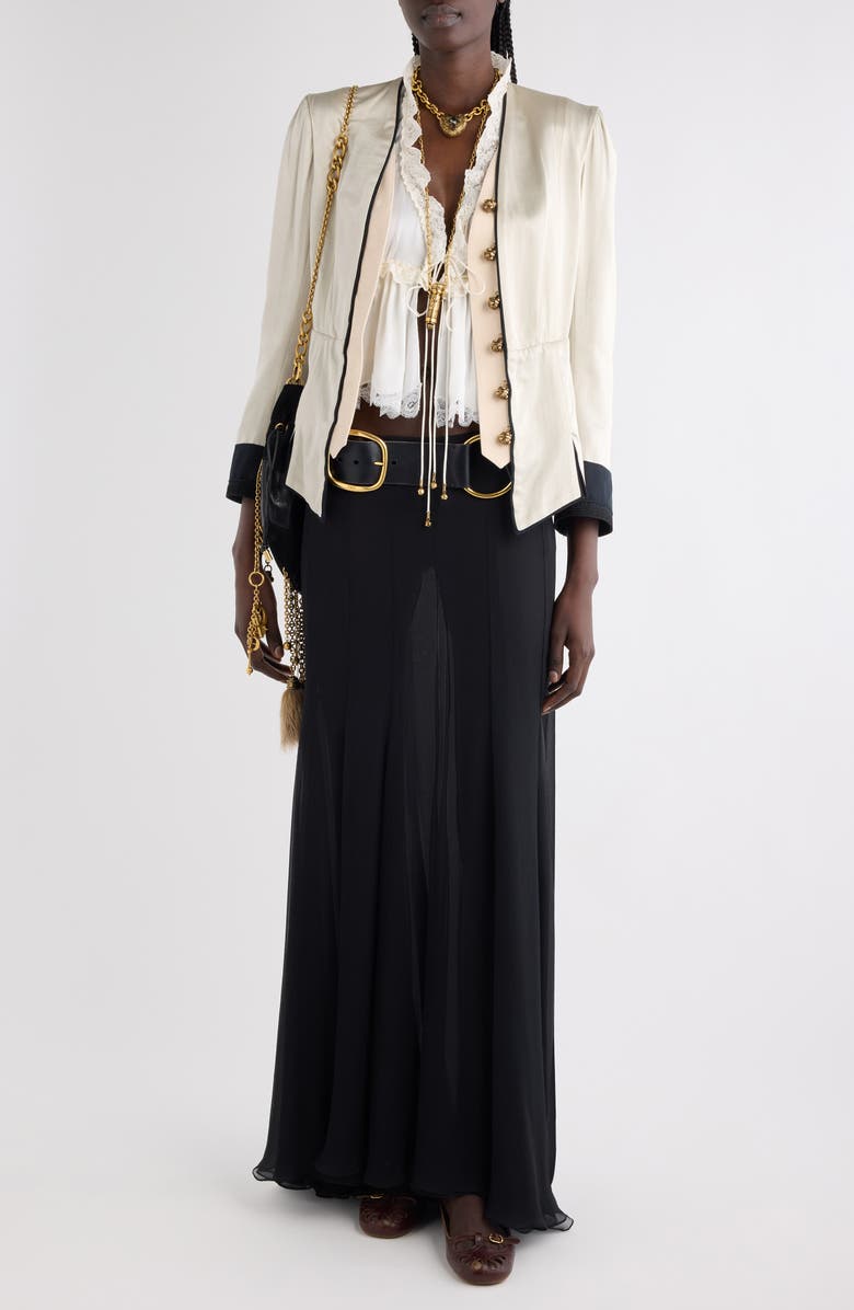 Chloé Silk Satin Peplum Jacket, Alternate, color, 095 Silver Cloud