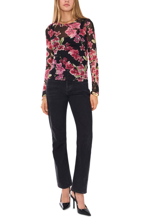 1.state Orchid Print Sheer Mesh Top In Brght Orchid