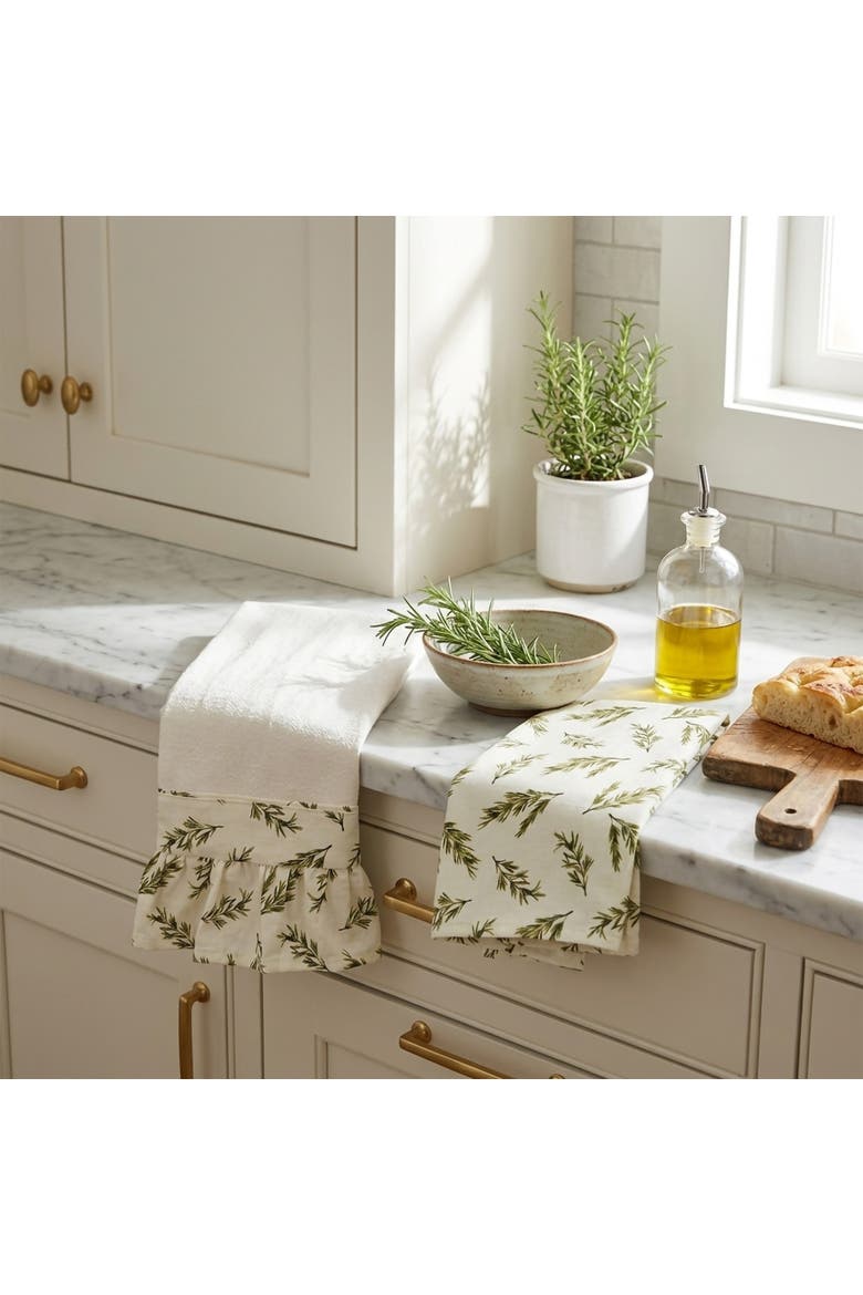 Rosemary Ruffled Kitchen Towels - Set of 2, Alternate, color, White