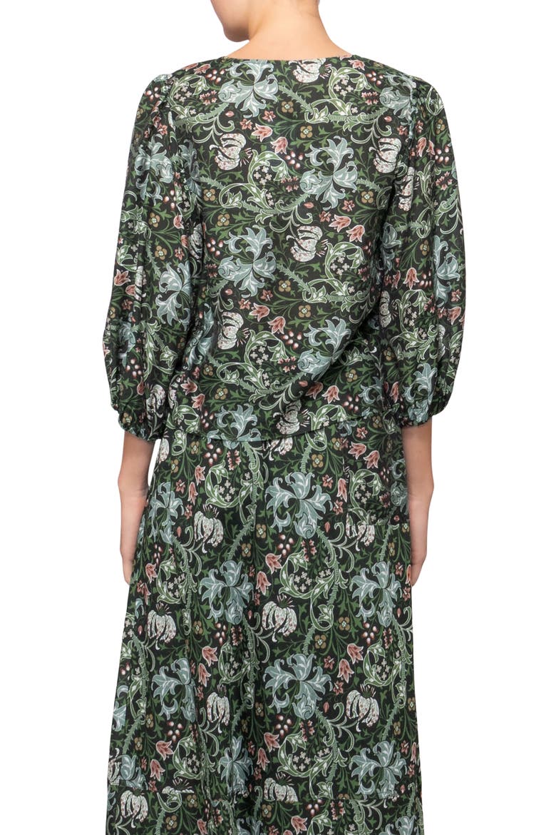 Puff Sleeve Button-Up Shirt, Alternate, color, GREEN MULTI