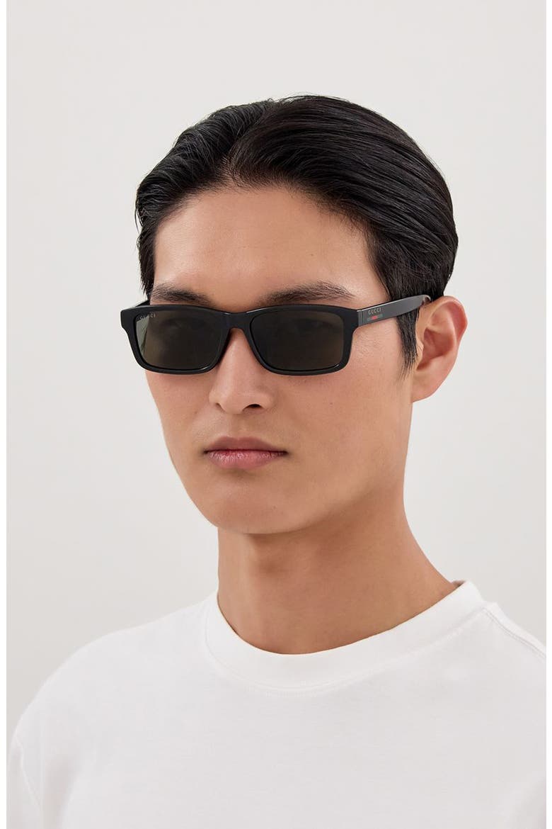 57mm Rectangular Sunglasses, Alternate, color, BLACK