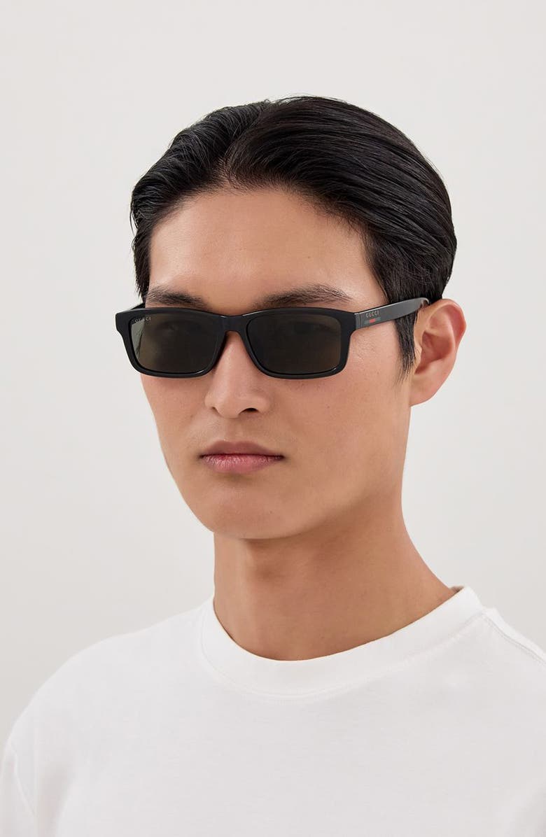 Gucci 57mm Rectangular Sunglasses, Alternate, color, Black