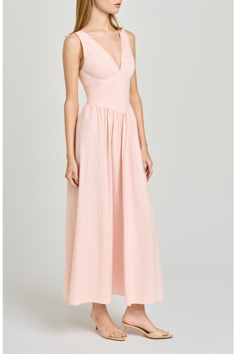 Vivia Plunge Neck Drop Waist Midi Dress, Alternate, color, BLUSH
