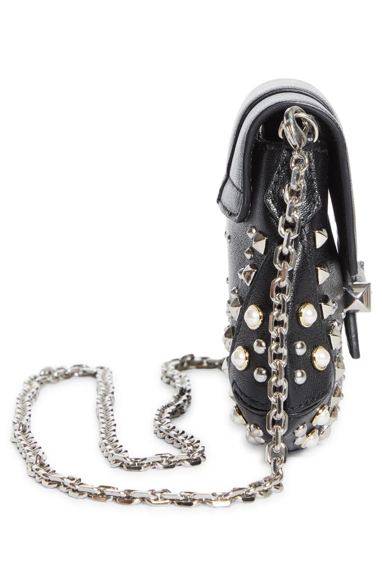 Jimmy Choo Bar Studded Leather Wallet on a Chain, Alternate, color, Black/ Ivory/ Antique Silver