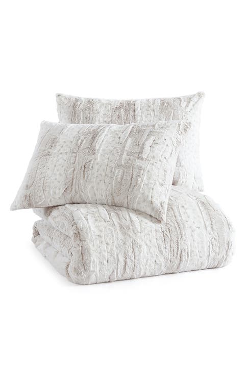 Snow Leopard Faux Fur Comforter & Shams Set