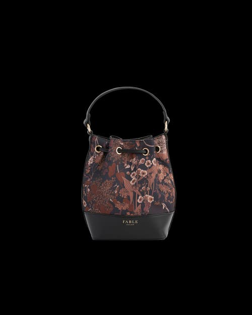 Fable England Deco Bloom Black Bucket Bag In Burgundy