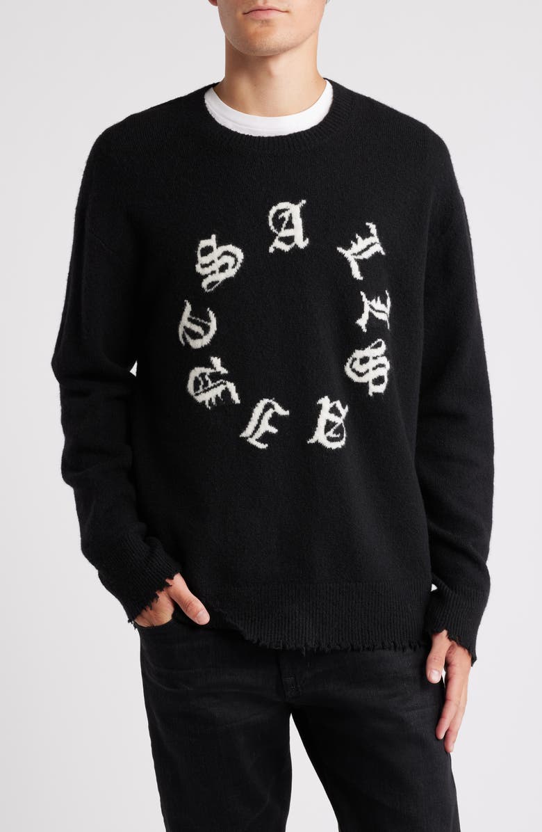 AllSaints Scripture Graphic Crewneck Sweater, Main, color,