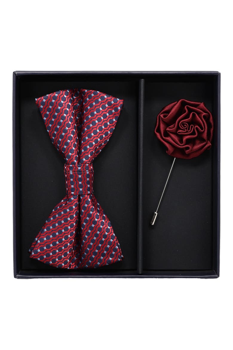Bow Tie & Lapel Pin Set, Main, color, NAVY RED