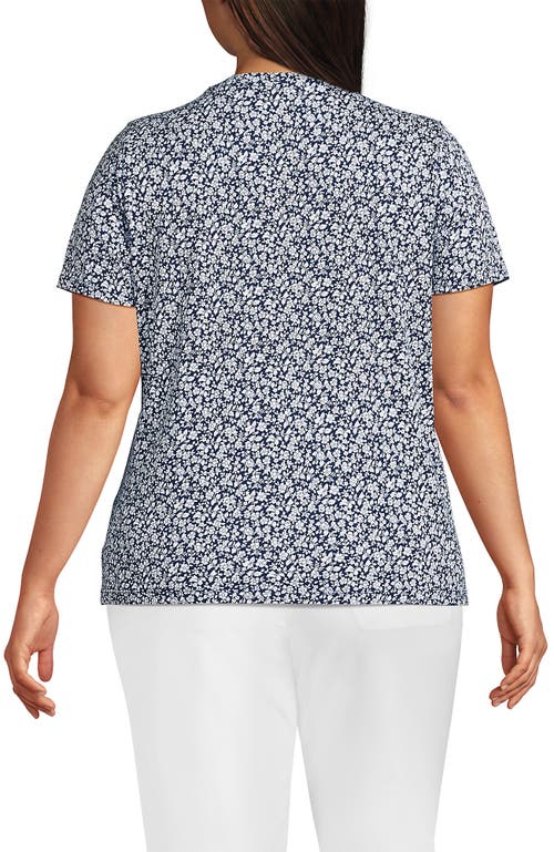 Lands' End Plus Size Relaxed Supima Cotton V-neck T-shirt In Deep Sea Navy Blossoms